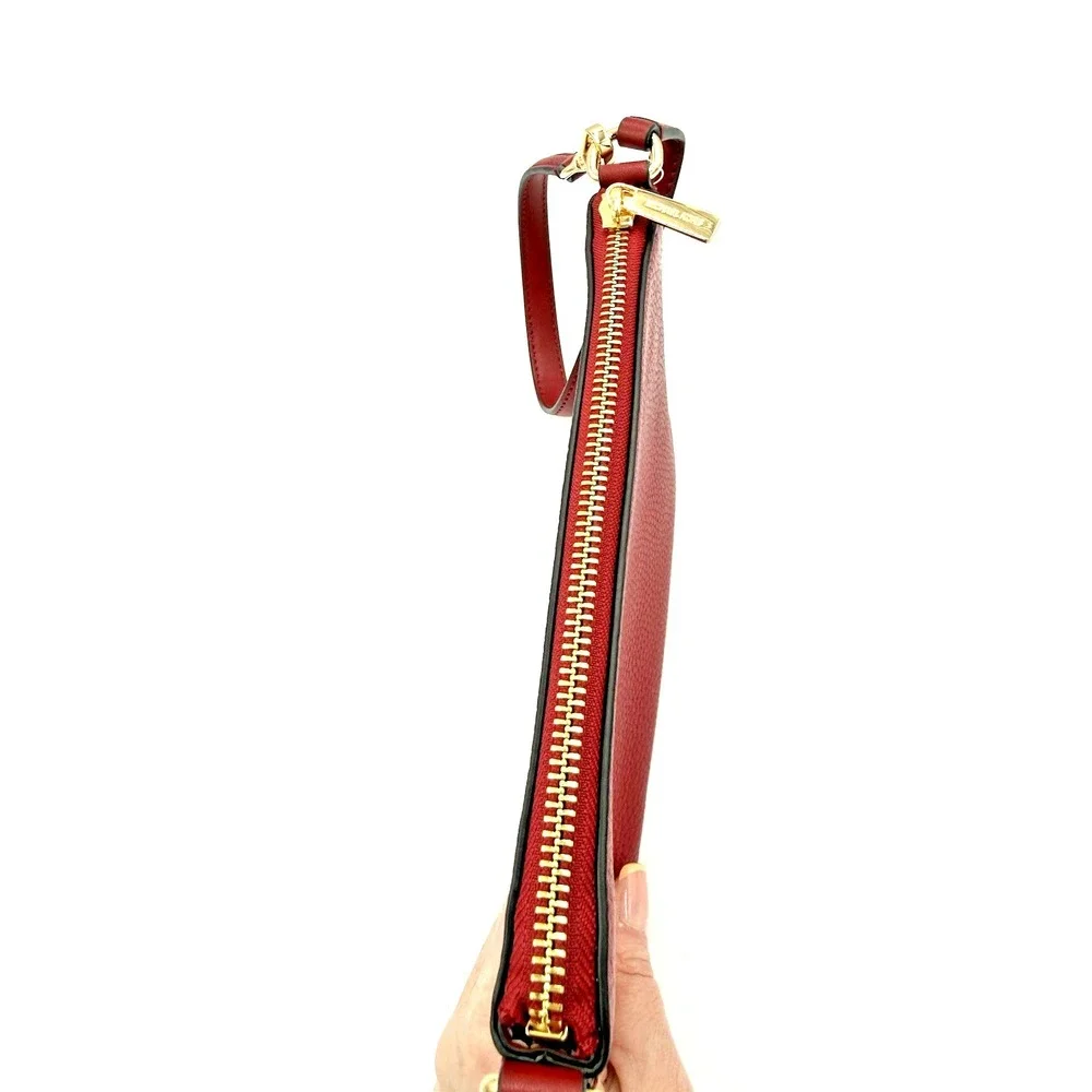 Michael Kors Jet Set Small Convertible Wristlet Pebbled Leather Cherry Red NWT‎
